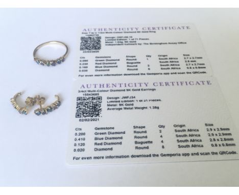 9ct gold mixed colour diamond ring and matching diamond earrings