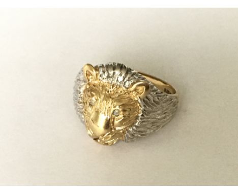 Diamond set lion ring in 9ct gold