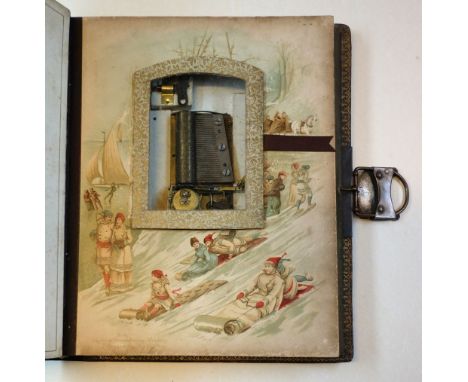 Photograph album and musical box , designed by W.H.S. Thompson, H. Bunnett &amp; others, circa 1880s, 10 chromolithograph alb