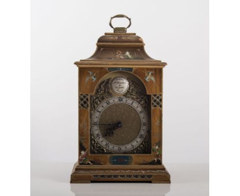 Chinoiserie bracket clock by F. Boulter, Rotherhams movement, height 25cms.