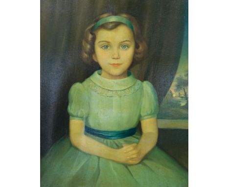 K. Polywoda, Portrait of a girl, signed and dated 1962, oil  on canvas, 64 x 53cms and a print, together with a large gilt ge