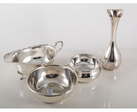 Twelve pieces of miscellaneous English and South American silver, silver plate including sauceboat, pin trays, small bowls, c