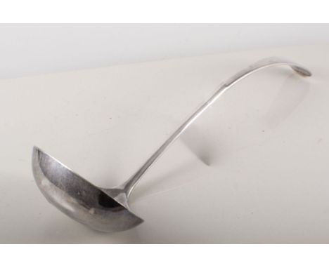 Silver sauce boat, cut edge design on three hoof feet, Birmingham 1971, 8oz, silver plated sauce ladle.