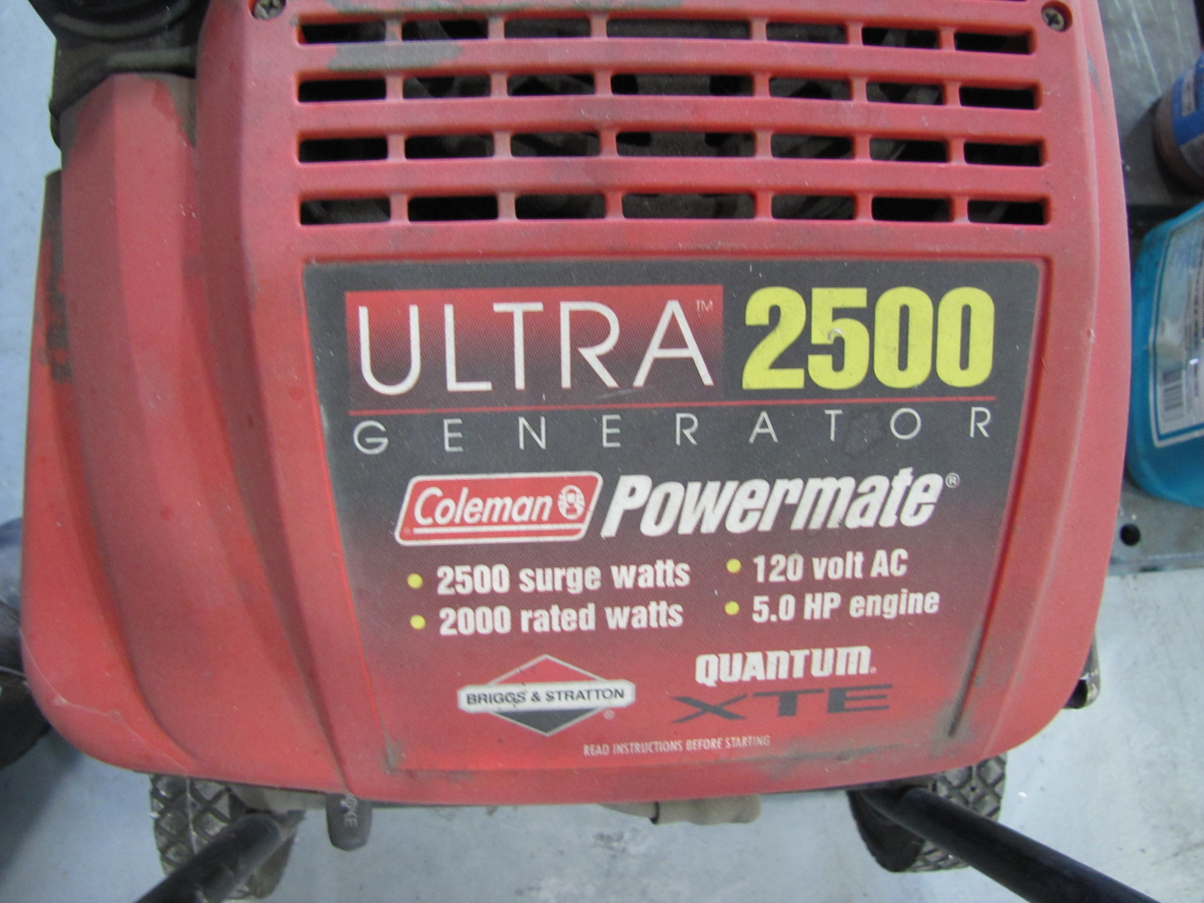 COLEMAN POWERMATE 2500 W GENERATOR, 5 HP ENGINE