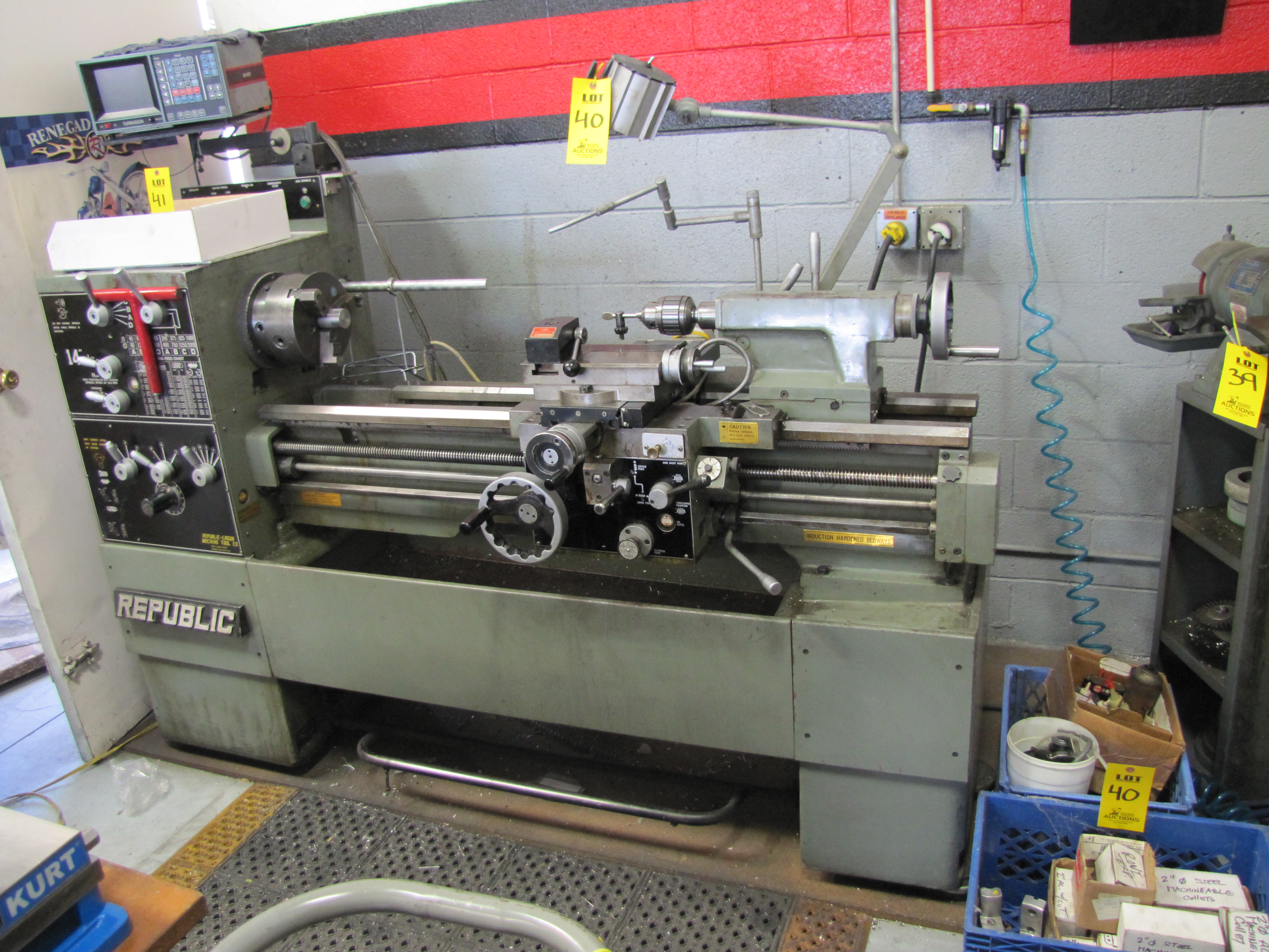REPUBLICLAGUN ENGINE LATHE, MODEL X14100, SERIAL 14486070327, 14" X