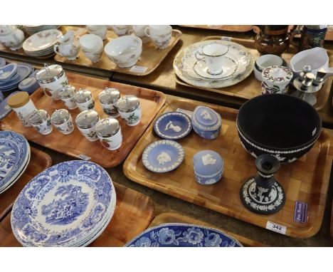 Tray of Royal Worcester Evesham egg coddlers and similar items, together with a tray of Basalt and blue and white Jasperware 
