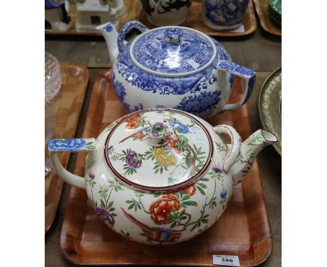 Large Copeland Spodes Italian baluster teapot, together with another large Copeland Spode floral teapot. (B.P. 21% + VAT)  Fl