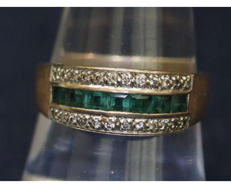 9ct gold emerald and diamond ring.  Ring size Q.  Weight 3.6 grams approx.(B.P. 21% + VAT) 