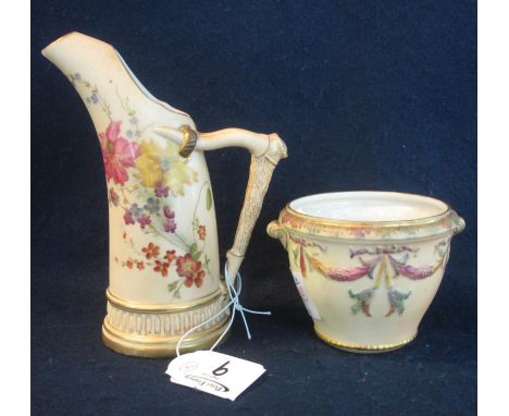 Royal Worcester porcelain blush ivory tusk jug, shape no. 1116, together with a Royal China works Worcester G902 blush ivory 