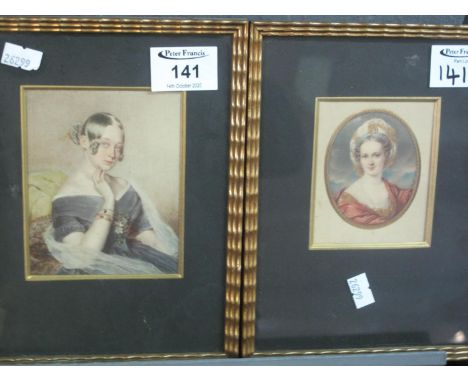 Two portrait miniatures of Victorian ladies, coloured prints in matching frames. (2)(B.P. 21% + VAT) 