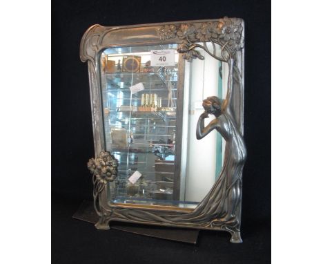 Art Nouveau style ladies dressing table easel mirror, decorated with figure of a lady amongst branches of flowers. 37 x 27cm 