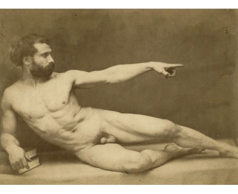   Marconi, Gaudenzio: Male nude  (Attributed to). Male nude. Circa 1875. Albumen print. 17,5 x 23,8 cm. Mounted to thin, ligh