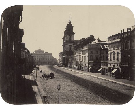   Beyer, Karol: Faubourg de Cracovie, Warsaw  "Faubourg de Cracovie", Warsaw. 1860s. Albumenized salt print with rounded corn