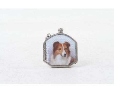 A Continental silver and guilloche enamel vesta case, stamped EB, 70, 835
Of shaped square form, the front decorated with pal