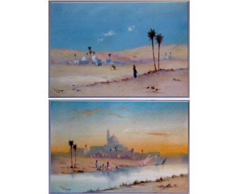 A pair of watercolours R. Cooper, British School, early 20th Century 'Bedouin Landscapes'
Depicting Bedouin figures walking i