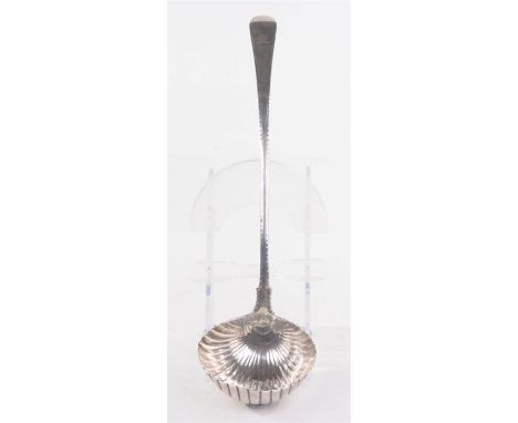 A George III silver ladle by John Lampfert, London 1770
With a shell bowl, and bright-cut decoration. Length 35cm, weight 6.2