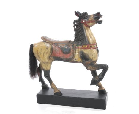 A late 19th Century Looff stander carousel horse with light restoration and stand made by David Kiss
Has original factory pai