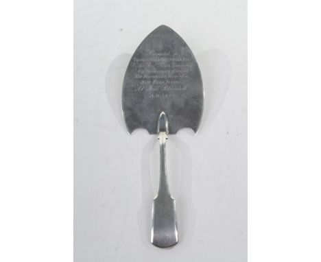 A George IV silver presentation trowel, by IW, Chester 1824
Of typical plain form, with the following inscribed, 'Presented t