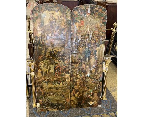 A Victorian decalcomania two fold draught screen (a.f.) each panel measuring width 56cm, height 152cm