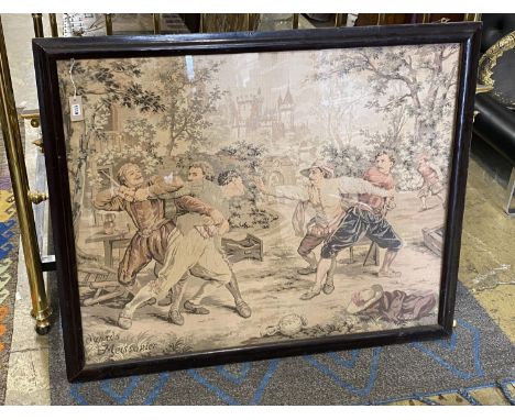 A framed machined tapestry panel, width 132cm, height 110cm