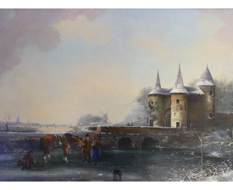 Dutch School, pair of oils on panel, Winter landscapes, 35 x 47cm