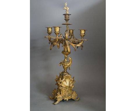 A pair of gilt brass five light candelabra 56cm