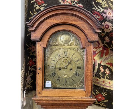 A late 18th century oak 8 day longcase clock, height 212cm