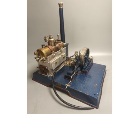 A Marklin spirit-fired live steam stationary engine with 10cm flywheel, 1920’s, and a smaller stationary engine