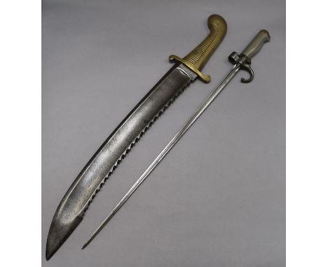 A Russian pioneers sword/falchion and a stick bayonet longest 65cm