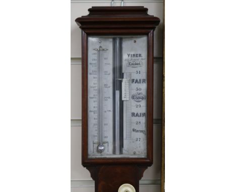 An early Victorian flame mahogany stick barometer, the ivory scale signed Viner, 235 Regency Street, London, W.13cm