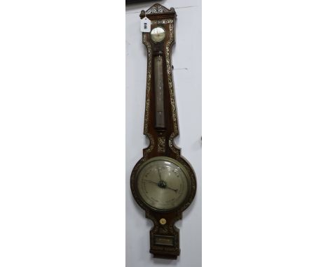 Rosewood and mother of pearl inlaid wheel barometer W.25cm