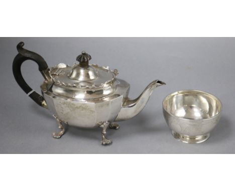 An Edwardian silver teapot, Chester, 1901 and a silver sugar bowl Sheffield, 1895, gross 17 oz.