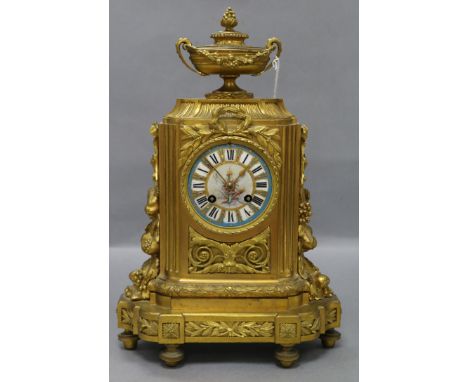 A 19th century French ormolu mantel clock height 37cm