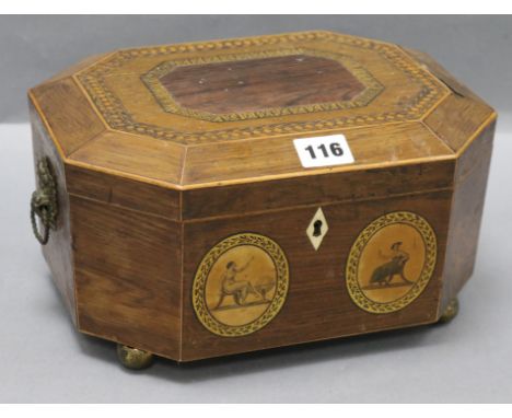 An octagonal tea caddy length 27.5cm