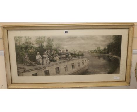 E. L. Henty, lithograph, travellers along a canal, 34 x 86cm