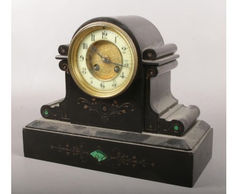 A circa 1900 F Marti French 8 day slate mantle clock, with arabic numeral markers. (Height 24.5cm).  No pendulum.