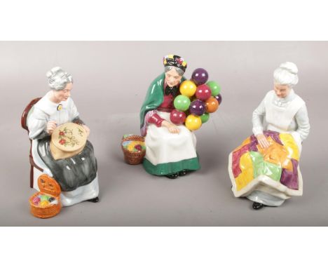 Three Royal Doulton ceramic figurines to include The old balloon seller example etc.  