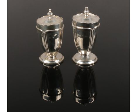 Two George V Art Nouveau style silver salt and pepper shakers by Mappin &amp; Webb. Assayed Birmingham 1918 and 19, 134 grams