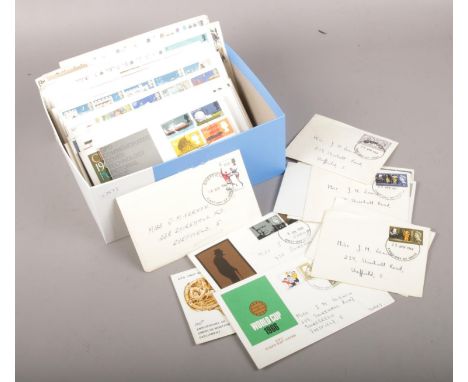 A box of British first day covers, approximately 80, to include 1966 World Cup.  