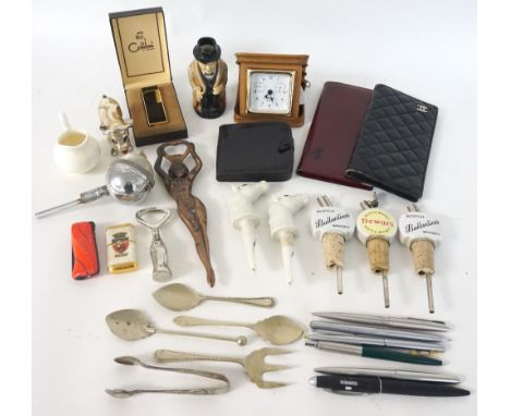 LOT OF COLLECTABLES
including vintage ceramic Whisky and other bottle pourers, various ball point pens - Parker, Sheaffer and