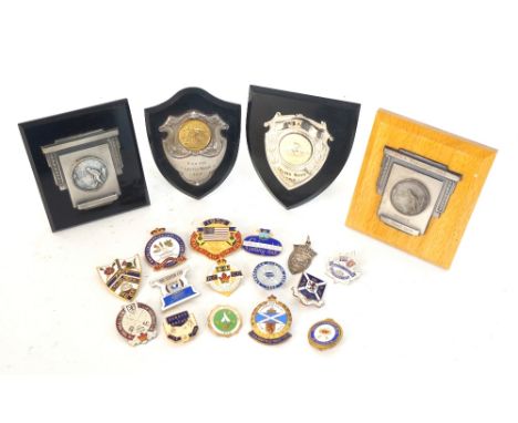 CURLING INTEREST -
a collection of 1950/60's enamelled lapel badges including 'Royal Caledonian Curling Club U.S.A. Scottish 