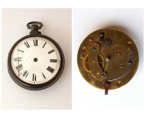 GEORGE IV SILVER PAIR CASED POCKET WATCH
with black Roman numerals on white enamel dial, movement loose and for attention, wa