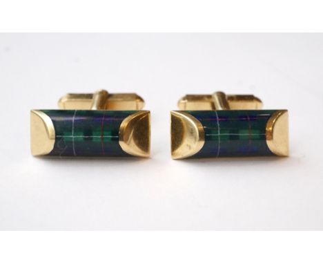 PAIR OF EIGHTEEN CARAT GOLD AND ENAMEL CUFFLINKS BY PRINGLE
the enamel sections with tartan decoration