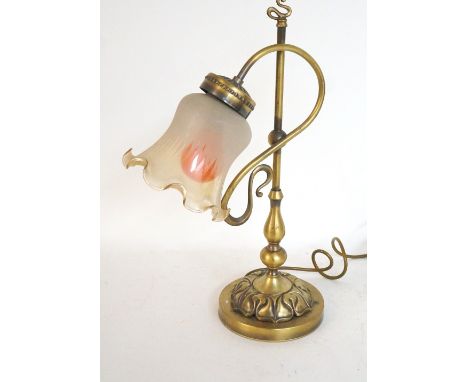 ART NOUVEAU STYLE BRASS TABLE LAMP
the glass shade with frilly rim, 50cm high