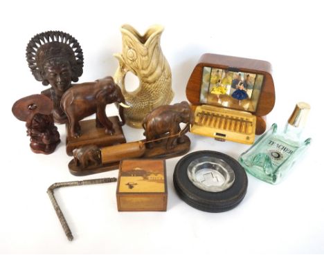 LOT OF COLLECTABLES
including a vintage musical cigarette box, India Tyre Company rubber framed ashtray modelled as a car tyr