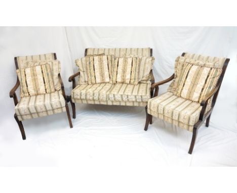 MAHOGANY FRAMED DRAWING ROOM SUITE
early 20th century, comprising a two seater settee (113cm wide) and a pair of armchairs, a