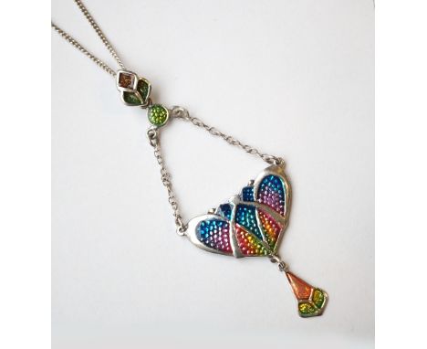 ART NOUVEAU STYLE SILVER AND ENAMEL PENDANT
the attractive drop pendant with colourful enamel decoration, on silver chain
