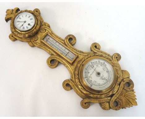 LATE VICTORIAN GILT PAINTED OAK CLOCK / ANEROID BAROMETER
with decorative case, the barometer marked for 'Philip Son & Nephew
