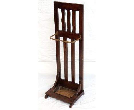 VINTAGE OAK STICK STAND
with shaped base and tray insert, 103cm high