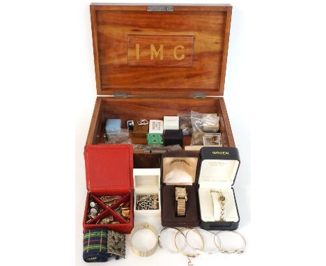 COLLECTION OF SILVER AND OTHER COSTUME JEWELLERY
including a mother of pearl set silver bangle, another silver bangle, an ena